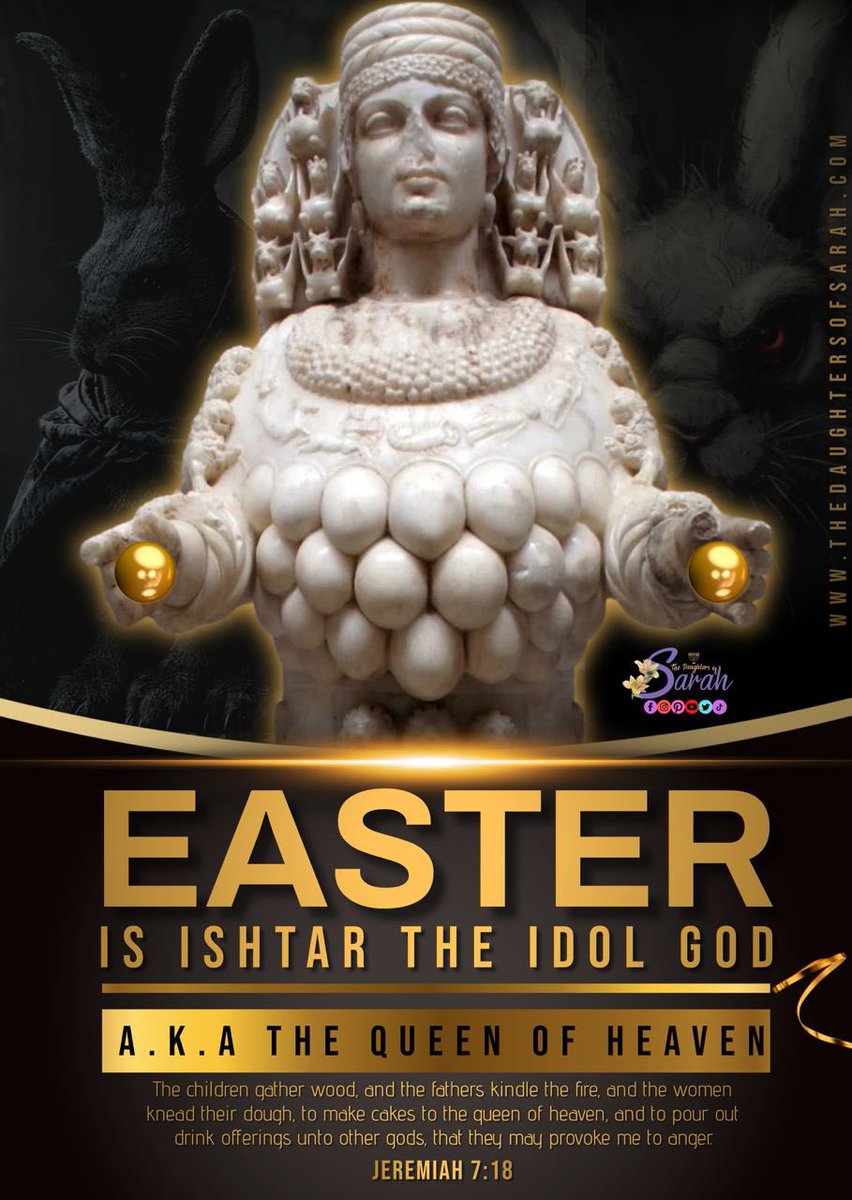 iuicbarbados's tweet photo. So-called Easter is the modern day worship of Ishtar.
The current representation is bunny rabbits and Easter eggs. Neither have anything to do with what God tells us to do, which is keep the commandments AS IT IS WRITTEN.
#JEREMIAH 7:18 #EASTERISIDOLWORSHIP
#ISHTAR #ASHTAROTH https://t.co/1xrKEogZxI