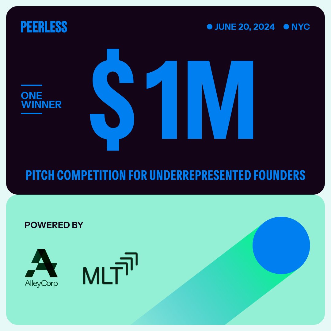 In partnership with @alley_corp we have launched Peerless, a $1M pitch competition that supports visionary Black, Latine, Native American and female founders focused on early-stage #startups. Apply now to scale your #startup through Peerless! 🏹 mlt.info/4ais8Gd