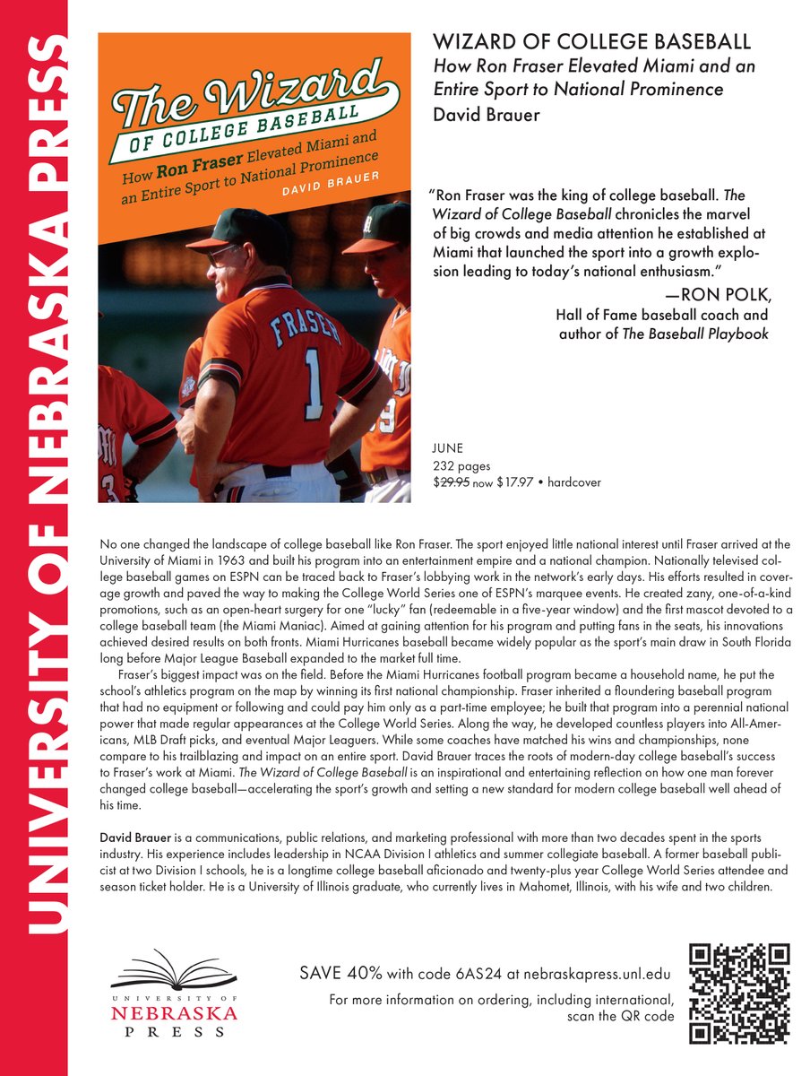 June 1 is the official release date for The Wizard of College Baseball. You can pre-order your copy today from @UnivNebPress and save 40%. Use code 6AS24 at nebraskapress.unl.edu/nebraska/97814… More details about events and author-signed copies coming soon.