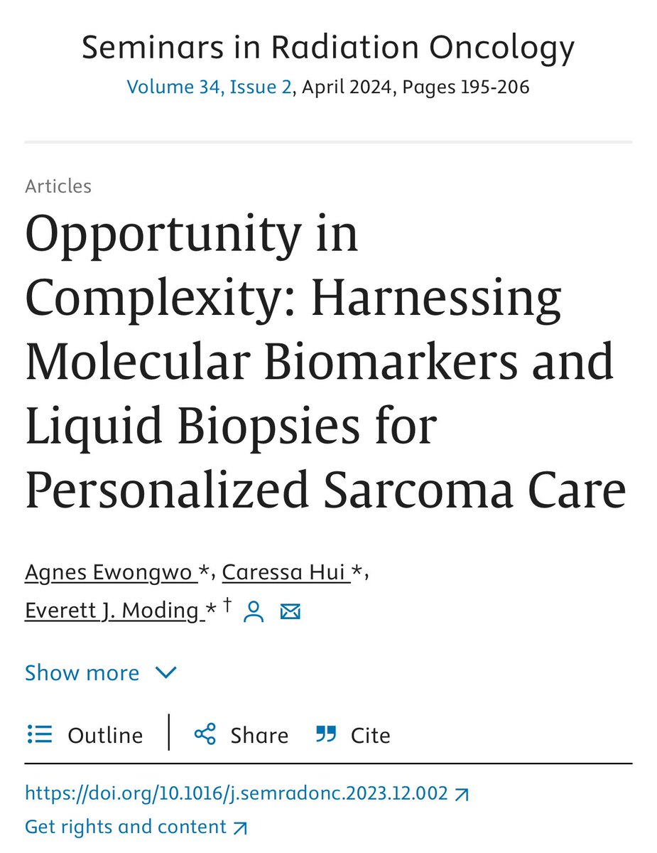 Excited to share our review paper on the utility of ctDNA for personalized sarcoma care. A big thank you to my bestie and co-author <a href="/Caressa/">c'dizzle</a> Hui, our incredible mentor <a href="/everettmoding/">Everett Moding, MD, PhD</a>, and <a href="/DKirschMDPhD/">David Kirsch, MD, PhD</a> for this amazing opportunity.

Link to article: authors.elsevier.com/a/1inIG3lXQoUO…