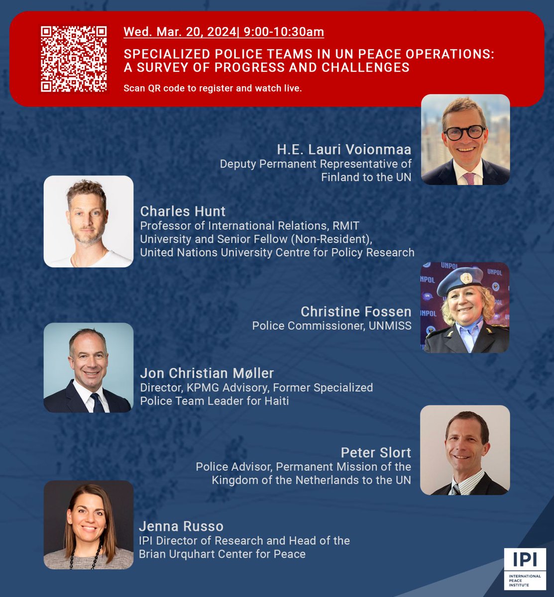 Interested in the future of @UNPOL in 🇺🇳#PeaceOperations? Join launch of my new @IPInst report “Specialized Police Teams in UN Peace Operations: A Survey of Progress and Challenges” cohosted by @KingdomNL_UN & @FinlandUN. 🗓️Wed. Mar. 20 9:00AM EST RSVP: ipinst.org/2024/03/specia…