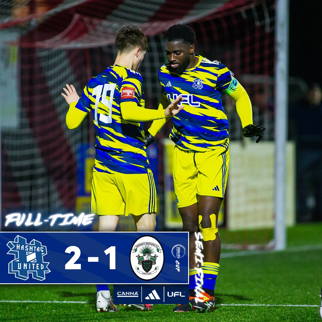 FULL-TIME #️⃣ 2-1 @HaringeyBoroFC ⚽️77’ @_pkhumble ⚽️90’ @lukemp99 WE LEFT IT LATE, BUT WE’RE INTO A FINAL! 🙌 The 🦜 finishes brilliantly late on to send us to Aveley’s Parkside for the Velocity Cup Final 🏆 Big shoutout to those that watched it live too 💙 📸 | @Nashyphoto