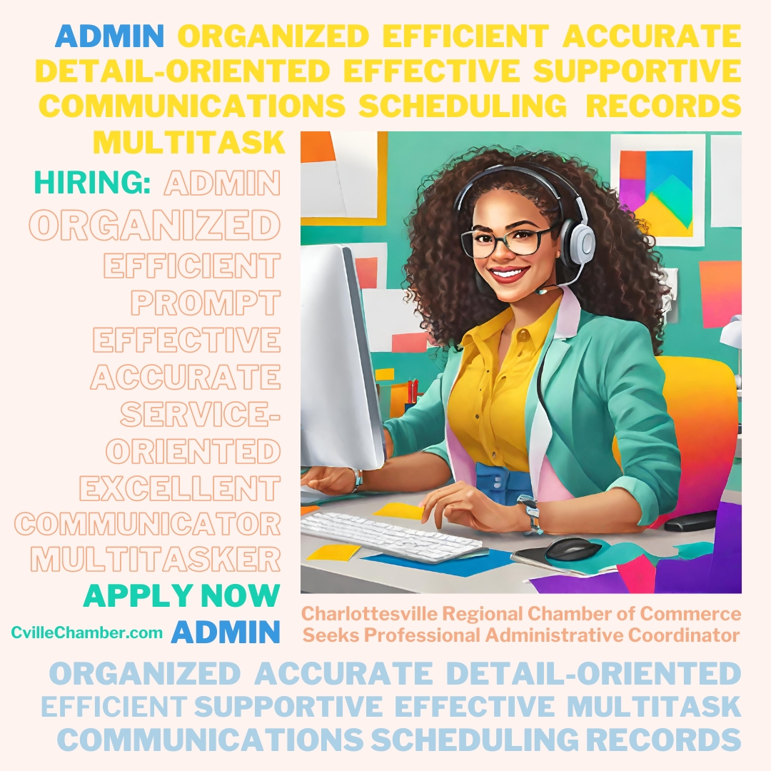 Team Chamber seeks a full time professional Administrative Coordinator who loves to keep things organized and support our local business community. 🔥 bit.ly/gr8admin24 Please share! #inpersonjob #hiringnow #admin #charlottesville #cville #albemarlecountyva