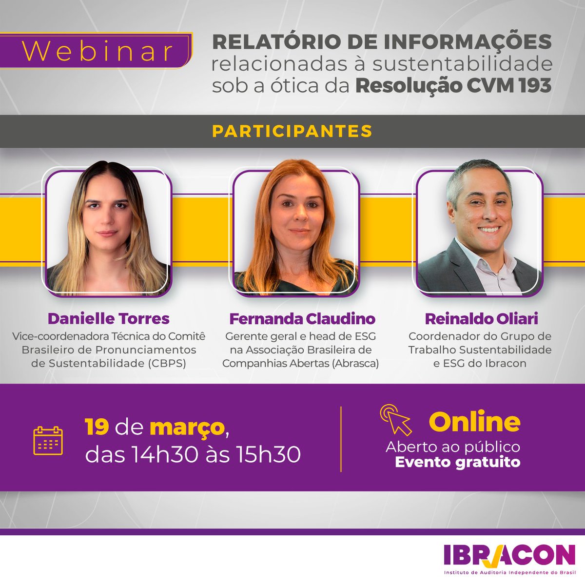 Webinar promovido pelo Ibracon está em processo de credenciamento para o Programa de Educação Profissional Continuada (PEPC) do Conselho Federal de Contabilidade (CFC). Inscreva-se: tinyurl.com/webinarCVM #Ibracon #AuditoriaIndependente #CVM #Sustentabilidade #WebinarIbracon