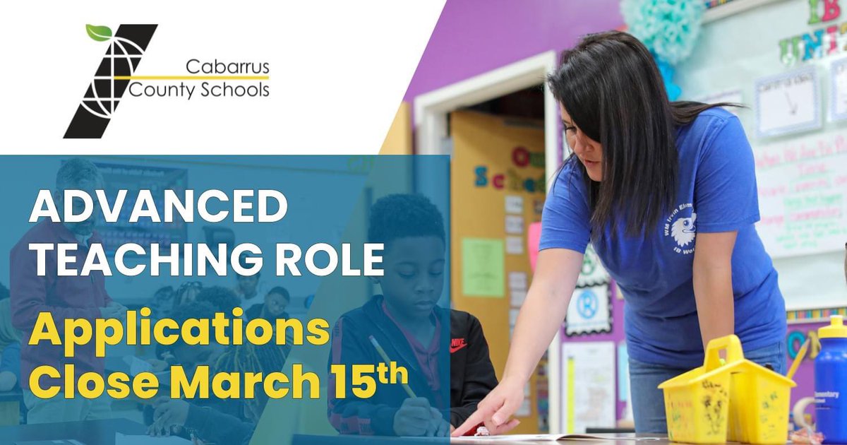 Attention Teachers! The Application period for the Advanced Teaching Roles Talent Pool closes March 15th. Don't miss your chance at this exciting opportunity to elevate your career and make a difference in the lives of students across CabCo. Info here: cabarrus.k12.nc.us/9062_4