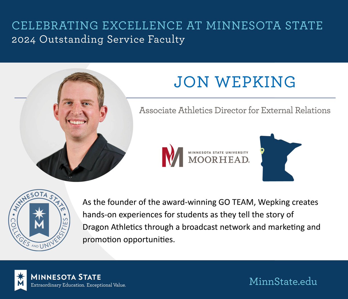 MinnStateASA's tweet image. Jon Wepking from @MSUMoorhead was named as an Outstanding Service Faculty at the 2024 Board of Trustees Awards. Congratulations! See more at MinnState.edu/BOTawards. #MinnStateBOTawards