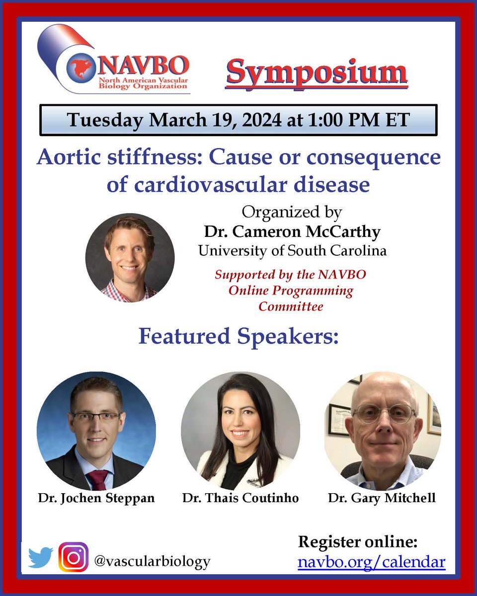 Join the NAA's Dr. Thais Coutinho, and Dr. Gary Mitchell at the NAVBO (@vascularbiology) Symposium, Tuesday March 19th! Register today at members.navbo.org/calendar-of-ev…