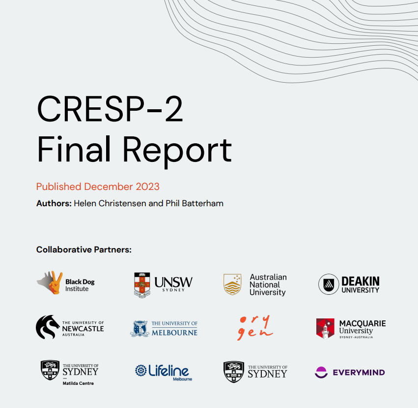 CRESP-2, the NHMRC Centre for Research Excellence in Suicide Prevention, represents a unique collaboration across six universities and multiple disciplines to address suicide, a priority area in public health. Download our final report here 👉 bit.ly/3utpxdq