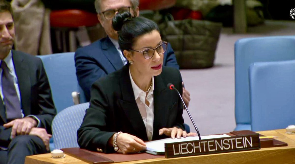 DominiqueHasler's tweet photo. On the other side of the world, now in New York: In my address to the #UNSC this morning , I focused on how to fulfill its mandate to uphold peace and security, by implementing our Veto Initiative and encouraging States to sign on to #ACTCodeofConduct. https://t.co/Sf8FvHUoeX