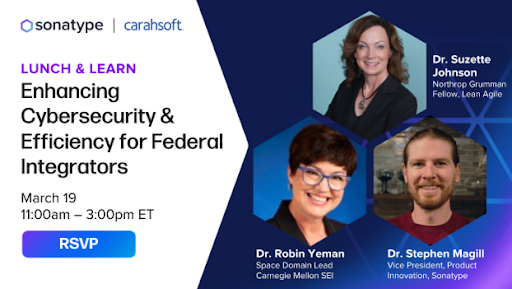 I'm really excited to be speaking alongside Suzette Johnson and <a href="/robinyeman/">Robin</a> at an event hosted by <a href="/Carahsoft/">Carahsoft</a> and <a href="/sonatype/">Sonatype</a> next week.  I'll be talking about SBOMs - generating them, analyzing them, and sharing them. pbynd.cc/wn73f