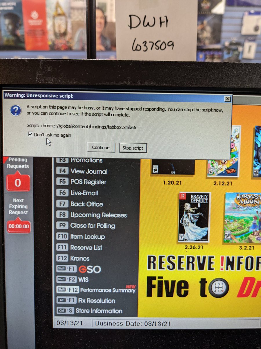 GamestopMustang's tweet photo. @TayoMurph @GameStop Literally in a constant state of disrepair. When the GPU failed on that register, the other 2 had dying hard drives. Closing the registers manually advances the business date and if you reopen on the same day you have to call IT to roll it back. This is what you've invested in https://t.co/drjKehY1KJ
