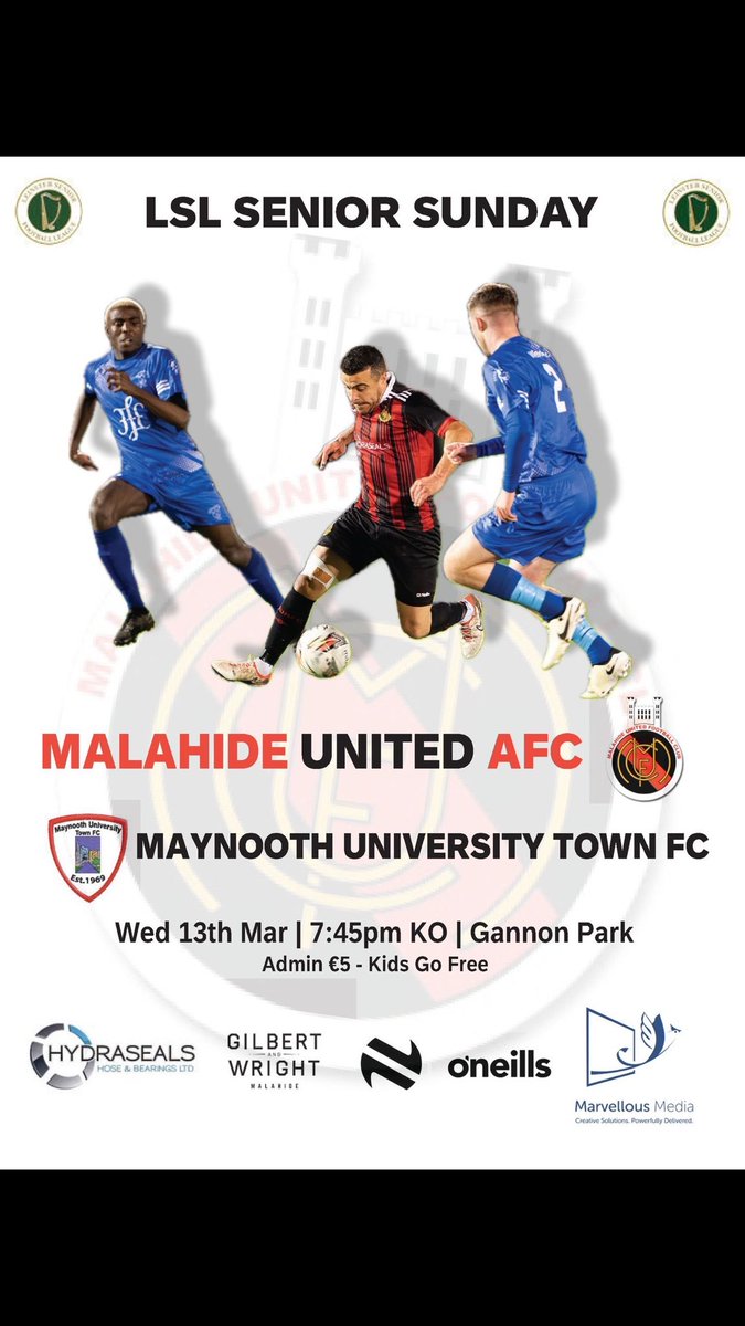 Malahide United Senior Sunday side are in league action this Wednesday night as they take on @MUTFC_Senior in Gannon Park with a 7:45pm Kick off. All support appreciated 🔴⚫️ #MalahideUtdAFC #muafc #LSL #LSLLiveScore