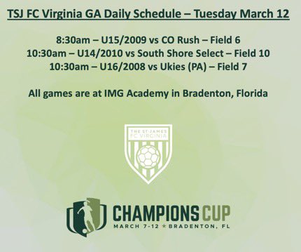 Final day of games tomorrow/March 12 <a href="/GAcademyLeague/">Girls Academy</a> Champions Cup! Come check out our teams! 👏