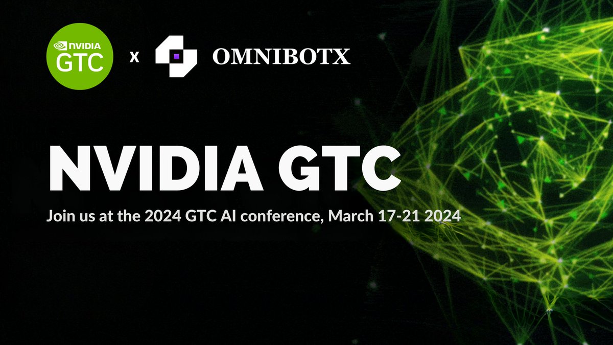 The <a href="/OmniBotX/">OmniBot 🤖💎</a> team is thrilled to be attending <a href="/nvidia/">NVIDIA</a> #GTC, one of the world's biggest AI conferences, from March 17-21!   

This year, our focus is sharper than ever on harnessing the power of AI technology. 

Stay tuned for exciting updates! 

#AI #Tech #GTC24 #OmniBotX