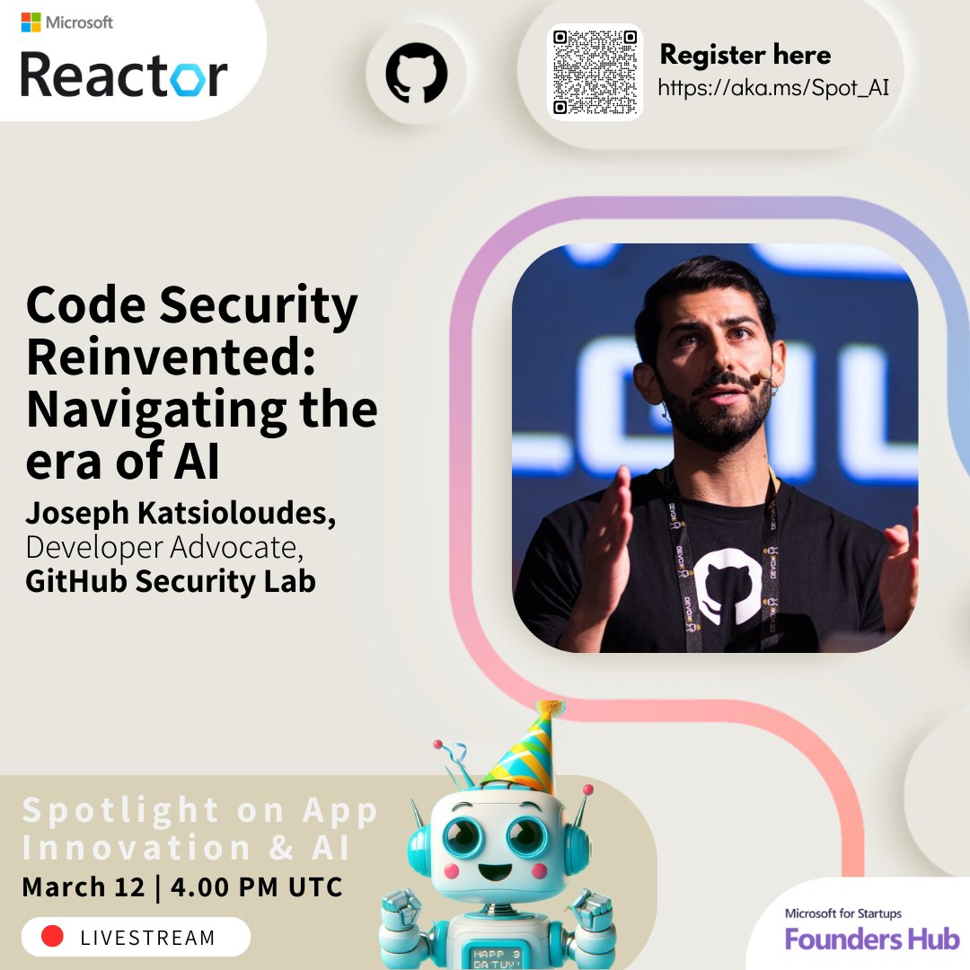 📣 To all developers! Tomorrow, join @jkcso and industry experts from @Microsoft and @GitHub for presentations focused on developer productivity. Our session will delve into how developers can use AI to distill the world's security knowledge!