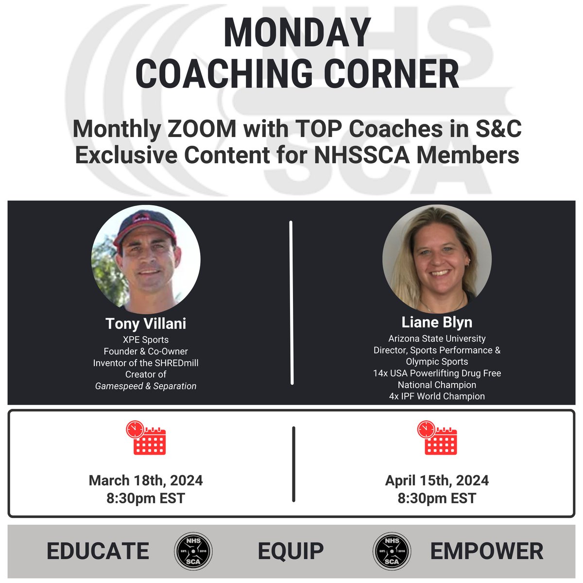 We have 2 great Monday Coaching Corners upcoming for our Professional Members! We're thrilled to have Tony Villani @Tony_Villani one week from tonight! Next month, Liane Blynn @lianeblyn will be with us! Don't miss these great upcoming educational opportunities!