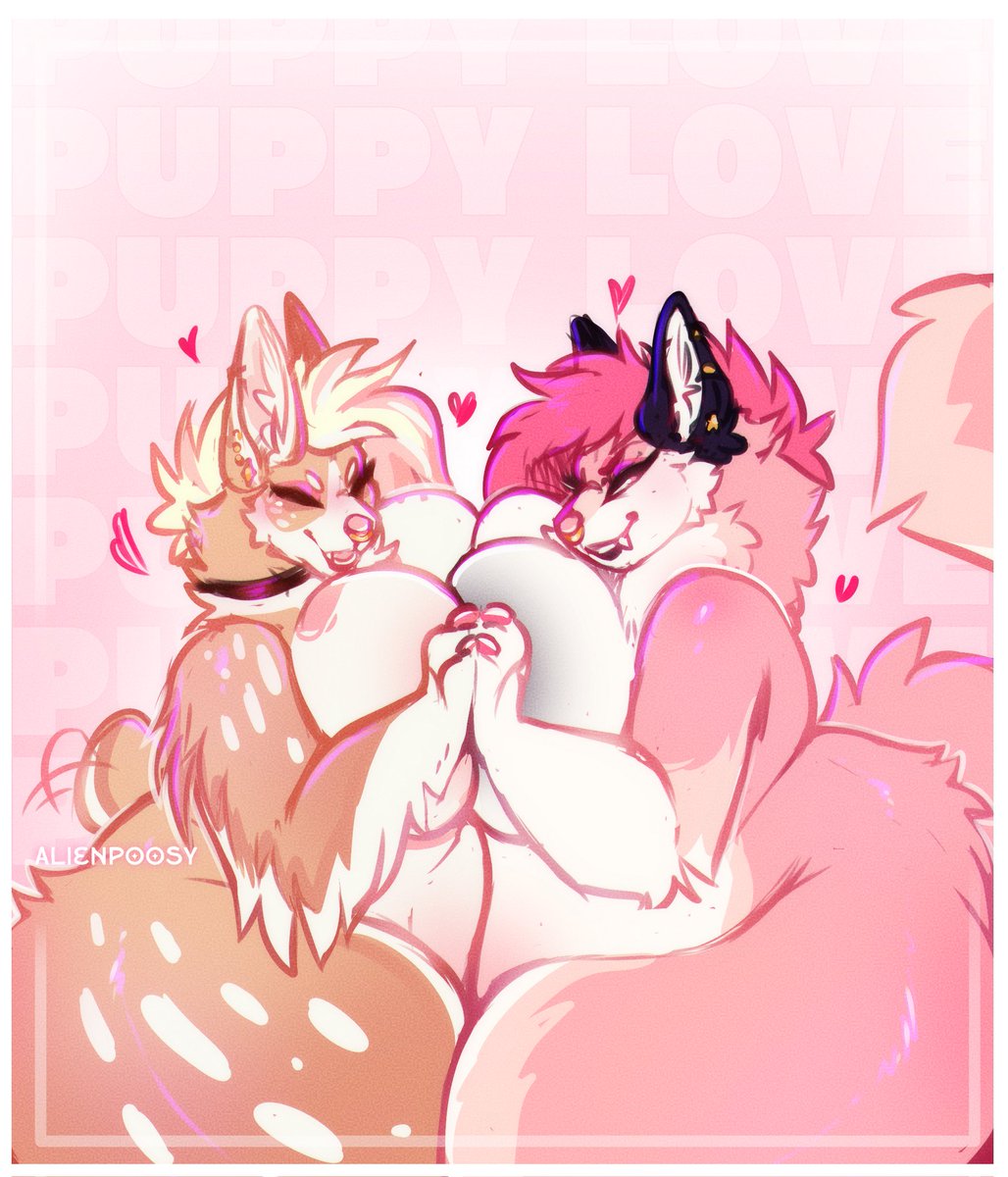 AlienPoosy's tweet photo. Late night doodle of a couple of baddies 💕 

Bagel and @HOTPINKWOLF are too cute together 💖💕💖💕💖 https://t.co/l1UioR7GP2
