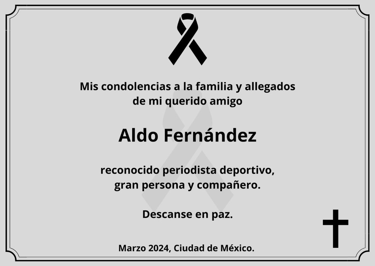 Lamento profundamente la partida de mi querido amigo Aldo Fernández, QEPD.