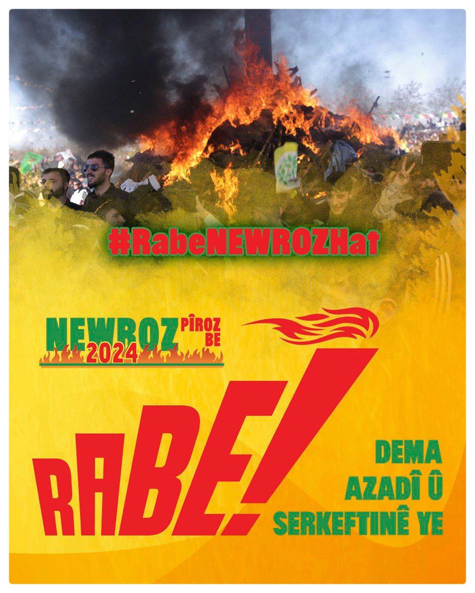 orhan_adnan's tweet photo. Newroz tê. Me dest bi dayîna starta newrozê ya ku mizgîniya azadî û berxwedanê dide kir. Em ê bi hemû coşa xwe biherikin qadên Newrozê.
#RabeNEWROZhat #2024NEWROZ #RabeSUR #RabeDEMhat #WurzeDEMame #DEMgelirdevrandöner https://t.co/3wyVA3vG4C