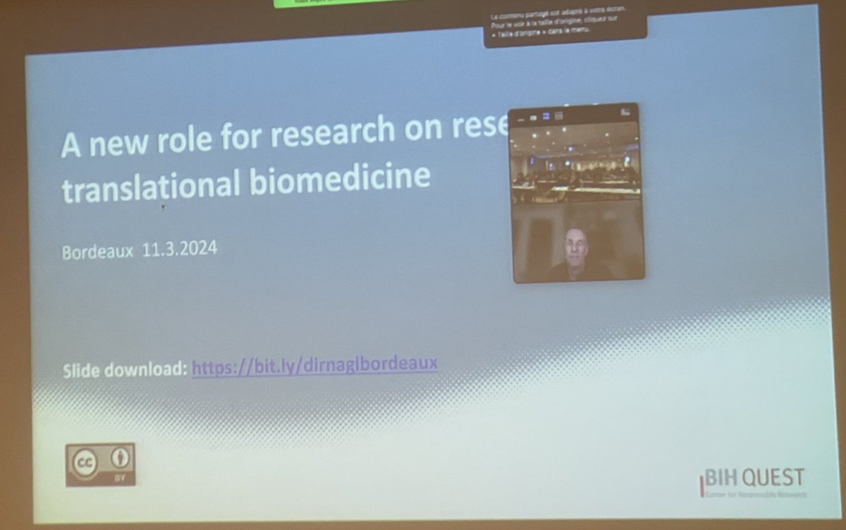 Next up: 'Research on Research in translational biomedicine' by Ulrich Dirnagl @dirnagl (QUEST The Center for Transforming Biomedical Research/@berlinnovation), through video. Although many studies look very effective in animals, they fail in humans. #Inserm277