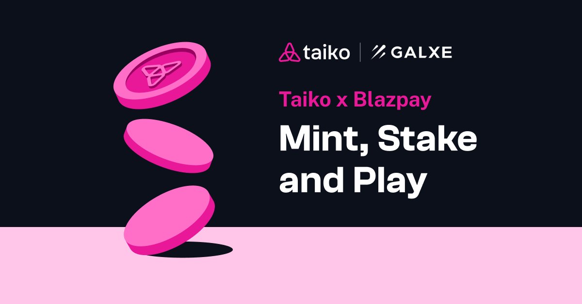 We're happy to announce our latest campaign on @Galxe. Taiko x Blazpay: Mint, Stake, and Play! ⚡️ Check out @BlazpayOfficial's innovative NFT entrypass system and explore new dashboard features. 🎮 🔗 Start your adventure: galxe.com/taiko/campaign… Check out what's in store 👇