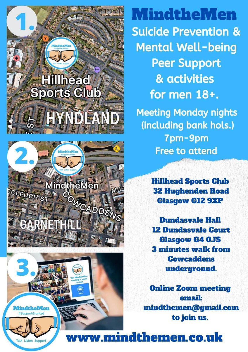 mindthemen's tweet photo. Don’t sit alone with your thoughts men. 
Join us every Monday 7pm - 9pm 
Free to attend at our 3 locations. 

⭐️all our facilitators have attended Safe Talk (suicide alertness), ASIST (applied suicide intervention skills training) or Mental Health First Aid training ⭐️ https://t.co/v24DZX7uQb
