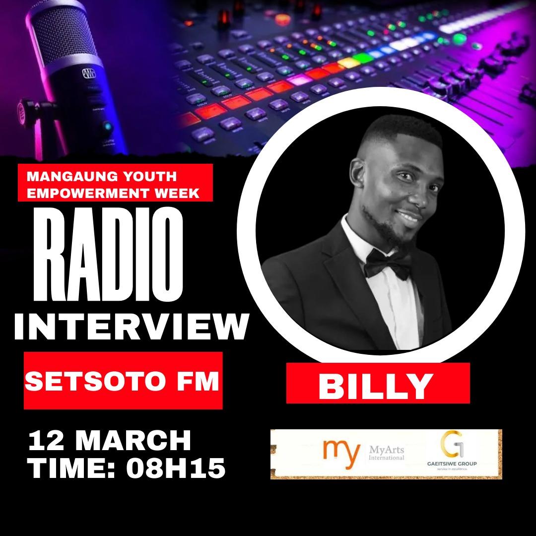 Billy will be on Setsoto FM in Ficksburg on Tuesday 12 March, unpacking more about the Mangaung Youth Empowerment  Week which commences on Friday 15 March.

Tune in if you are around Setsoto Municipality 

#SkeemSaam 
#JohnCena
#Llesel 
#Cassper 
#Thobeka
#EFFandMK
#Oscars2024