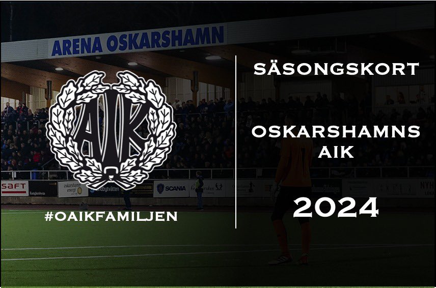 oskarshamnsaik's tweet photo. Säsongskort 2024 ⚽️🔥

Säsongskortet 2024 kostar 1000kr och innebär entré till AIK:s samtliga 15 seriematcher på hemmaplan i Ettan Södra.

Tack för att du är med och stöttar oss på plats! https://t.co/v9Osc9S91u