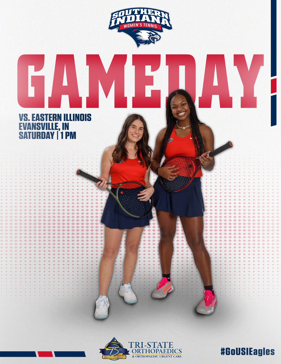 USIAthletics's tweet photo. 𝓡𝓔𝓐𝓓𝓨 𝓣𝓞 𝓡𝓞𝓒𝓚🎾🦅

@USITennis looks to kick off @OVCSports play against the Panthers.

🆚 @EIU_Panthers 
📍 Evansville, IN
🔗 https://t.co/NYErxu1tj9

#GoUSIEagles #OVCit https://t.co/hBoukxlXZa
