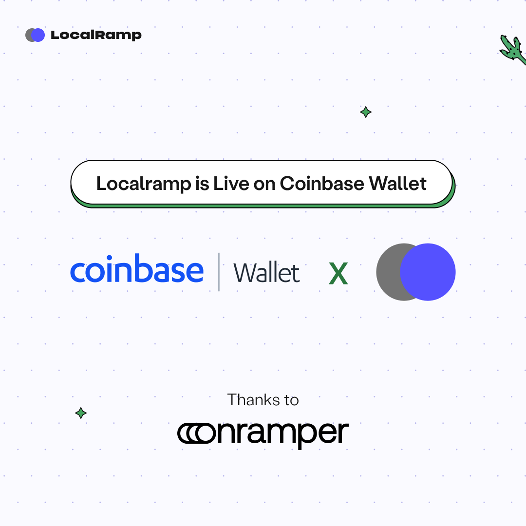 LocalRamp's tweet image. Exciting News! 🚀 Localramp is live on Coinbase wallet, thanks to Onramper. 

African users can now buy crypto on Coinbase wallet in under 5 minutes, using lightning-fast bank transfers and mobile money payments, while enjoying the best rates in town.