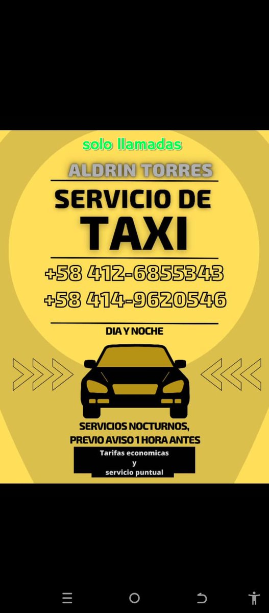 aldrintorres's tweet photo. Servicio de Taxi Seguro y Discreto en Coro, solo llamadas en las noches y madrugadas https://t.co/yCI3dKDlUh