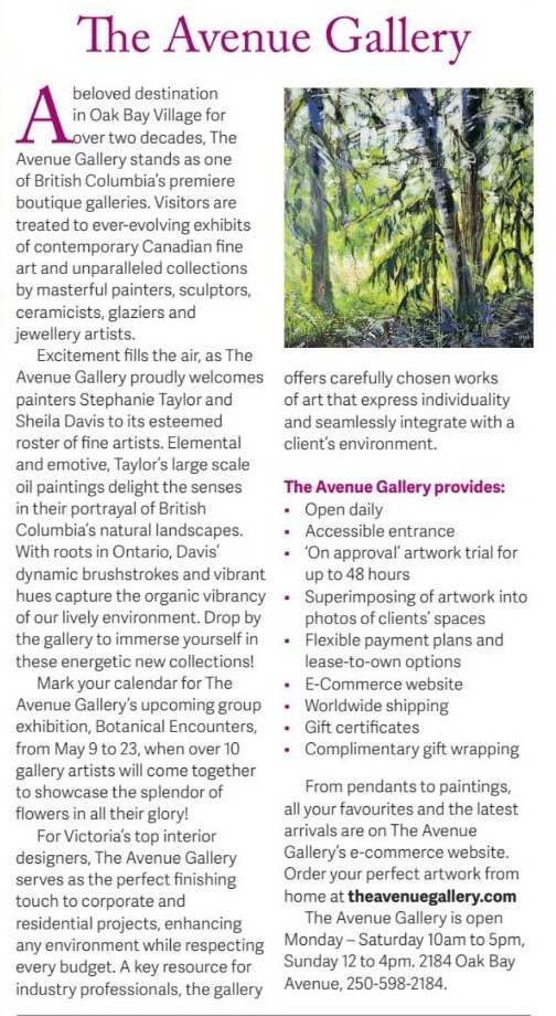 Did you see us in the <a href="/timescolonist/">Times Colonist</a>'s recent 'Discover Oak Bay' feature? Check it out online: issuu.com/timescolonist/…

#yyj #yyjarts #oakbay #theavenuegallery #canadianart #contemporaryart