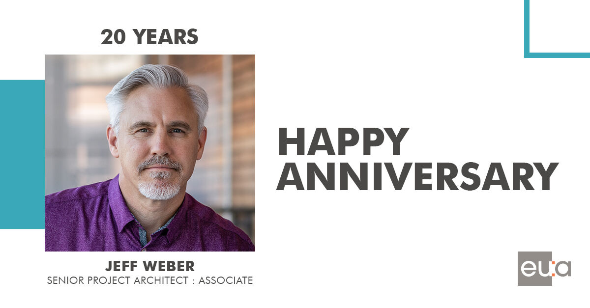 Celebrating 20 years with EUA today! Cheers to Jeff Weber, Senior Project Architect, for two fantastic decades! Thank you for your dedication—we're thrilled to have you here!