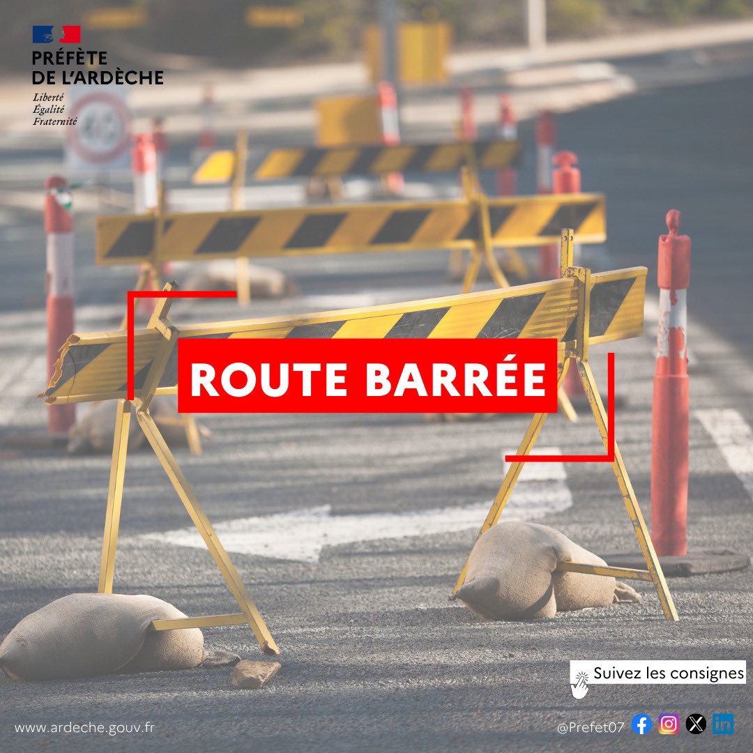 Prefet07's tweet image. #InfoTrafic | Suite à un éboulement sur la chaussée, la RD2️⃣1️⃣9️⃣ est coupée à la circulation dans les deux sens entre #Mauves et #Plats ⛔️

Soyez vigilants 🙏