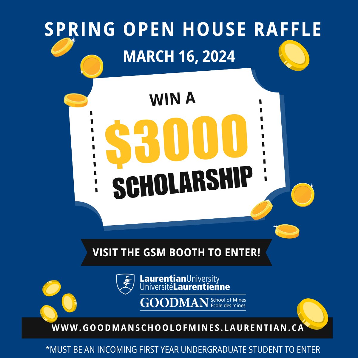 Visit us at the Spring Open House @LaurentianU this Saturday and enter for the chance to WIN a $3000 Scholarship! 🎉 Details below 👇