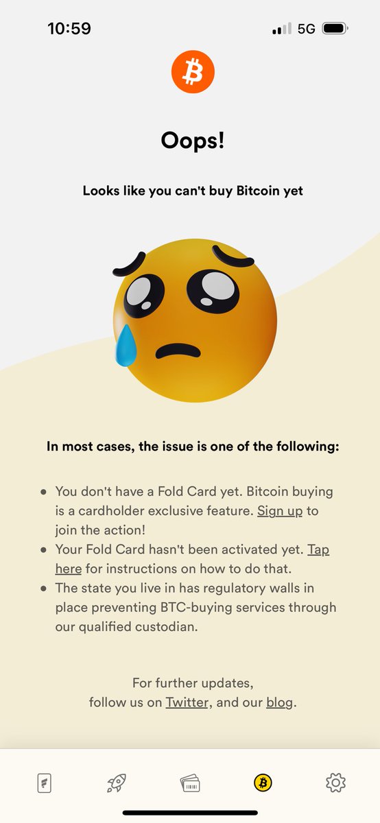 BFTzone's tweet photo. @willreeves @fold_app I signed up for Fold+ a month ago but am still getting this notification. I was told that Bitcoin buying was currently only being rolled out to earlier users https://t.co/Dj2lj87xIn