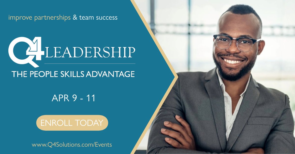 We're one month away from our next Q4 Leadership workshop. Don't miss your chance to learn critical people skills you can implement immediately. Register now: q4solutions.com/register-for-p…