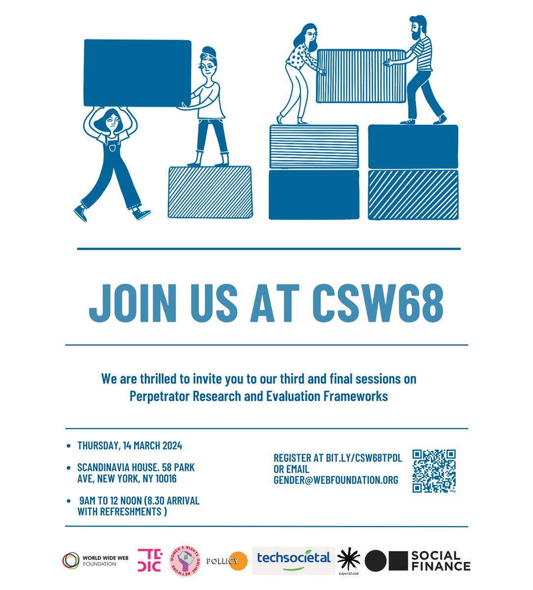 📢 Last chance to join our #TechPolicyDesignLab sessions on Perpetrator Research & our Gendered Privacy Framework taking place this Thursday at #CSW68. In-person or online. 🤳Register ASAP: bit.ly/CSW68TPDL #TPDL #OGBV