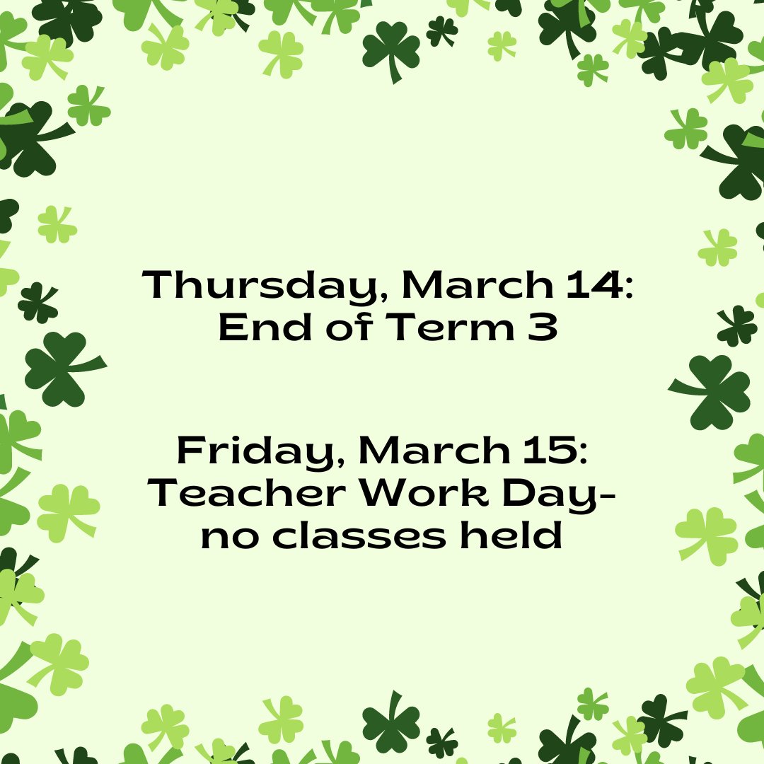 Check your grades on Aspire and Canvas! Term 3 ends on Thursday and classes will NOT be held on Friday.