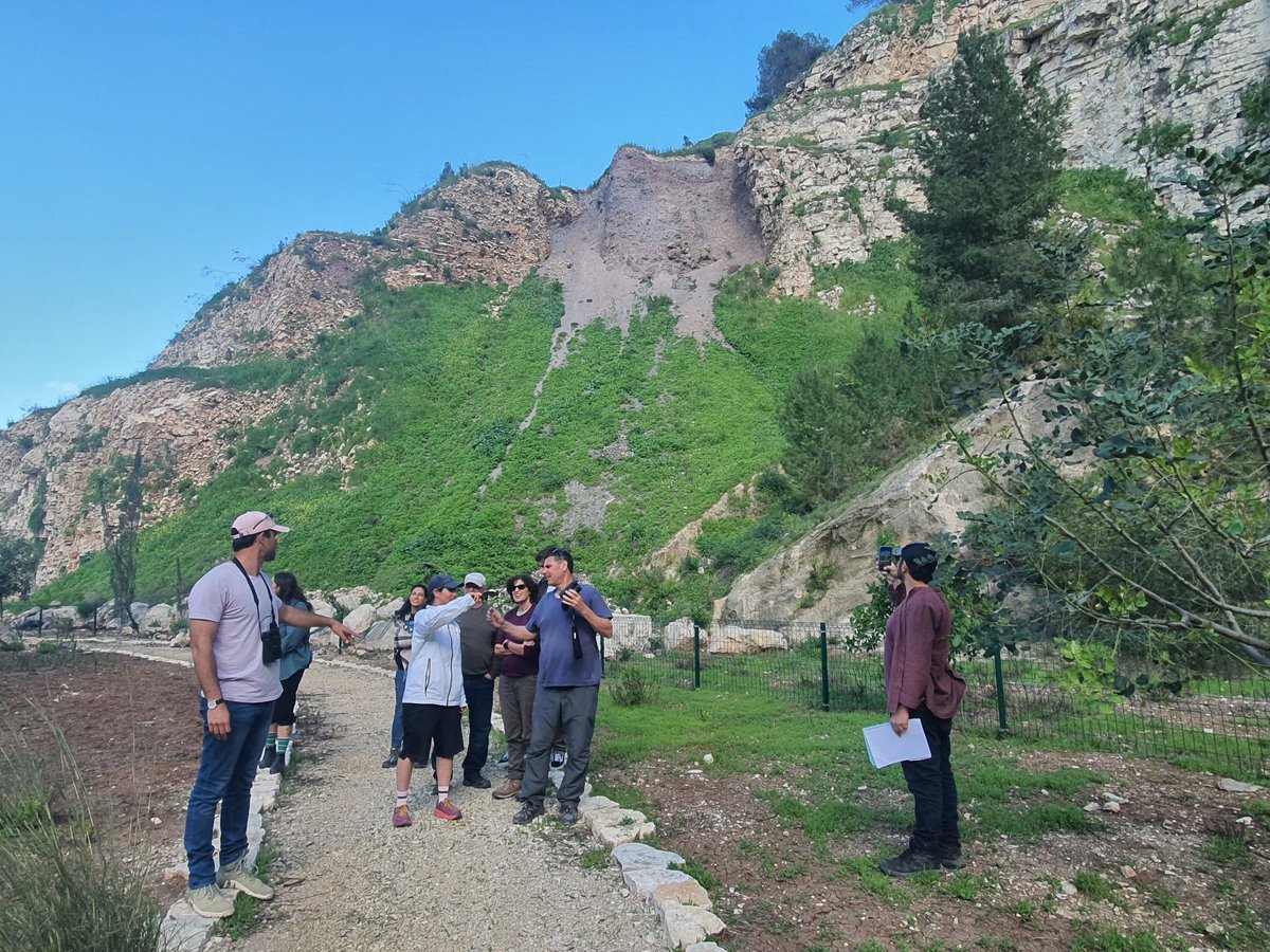 NuritShtober's tweet photo. A Miocene #diabase #dyke intrusion cutting through Eocene limestone beds at #Gideona quarry, #Gilboa Mountain Front. [@EnviroHaifa fieldtrip] https://t.co/Lq2zEbILby