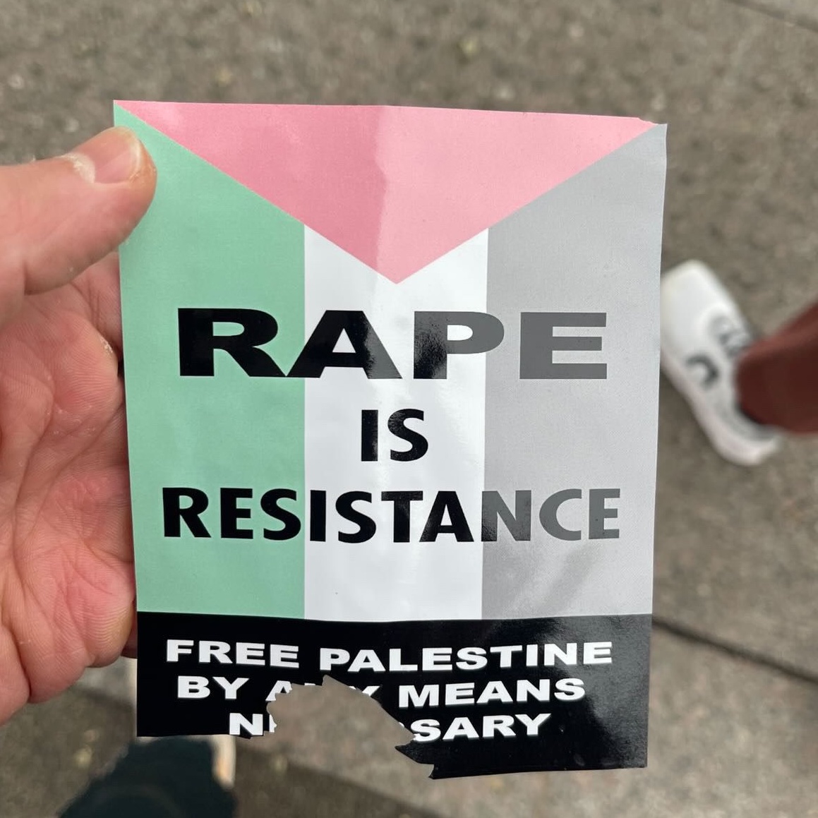 StopAntisemites's tweet photo. NYC - these vile stickers are being spotted all around Union Square. 

The "Free Palestine" movement is truly deranged. https://t.co/FoTDbR5Sb0