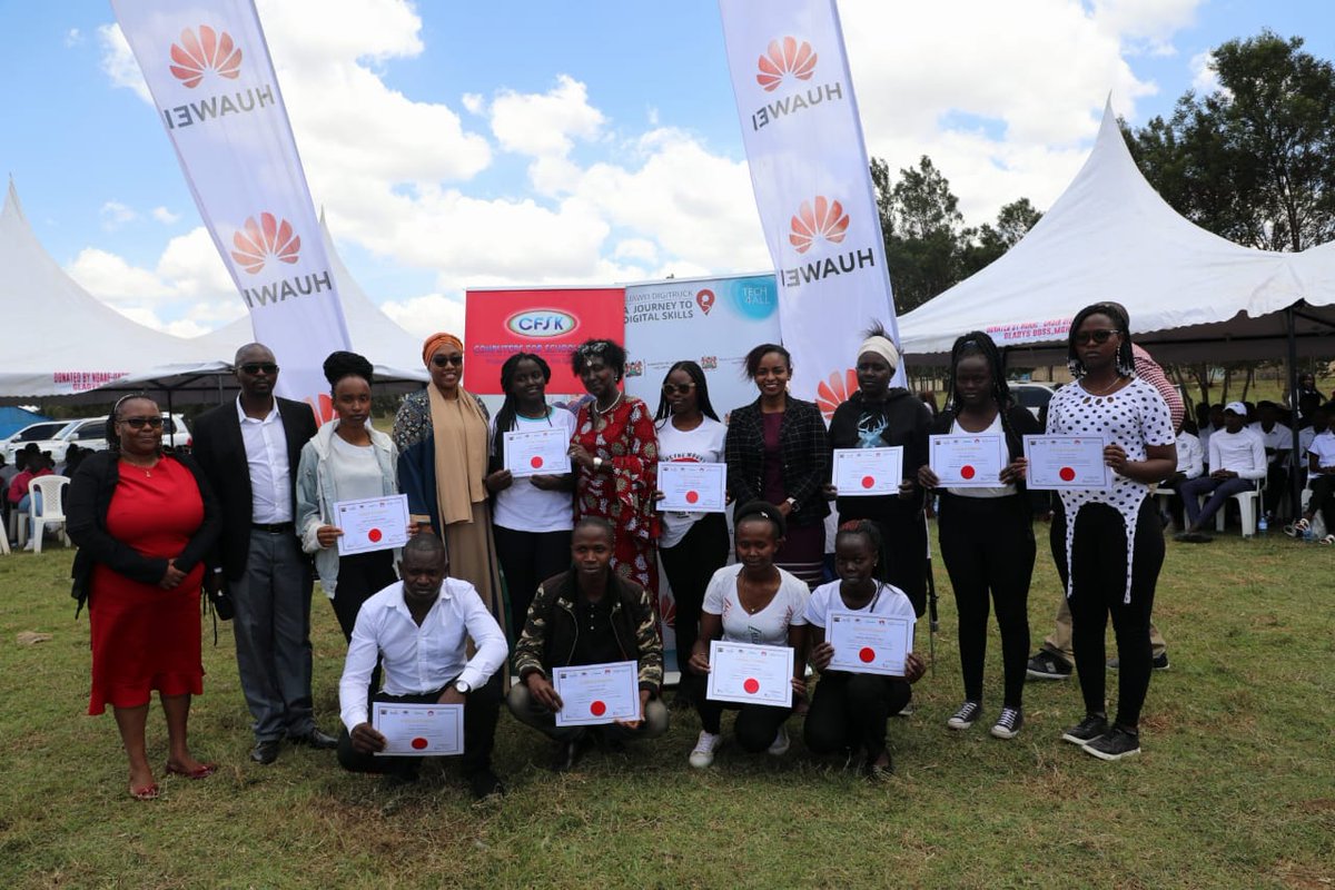 During the graduation of the youth from Uasin Gishu County at Kapsoya. They've completed the Basic Digital Skills Training program and the Ajira Digital training. Thanks to Huawei Kenya Limited for their partnership with the Gladys Boss Foundation that made this possible.