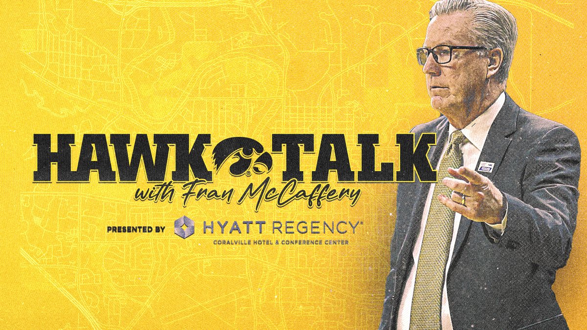Join us tonight at the Hyatt Regency Coralville Hotel & Conference Center for Hawk Talk with @IowaHoops Coach McCaffery. We'll preview the B1G Tourney & special guests Ladji Dembele and Brad Floy! Submit your questions for your chance to win @AuthenticBrand_!