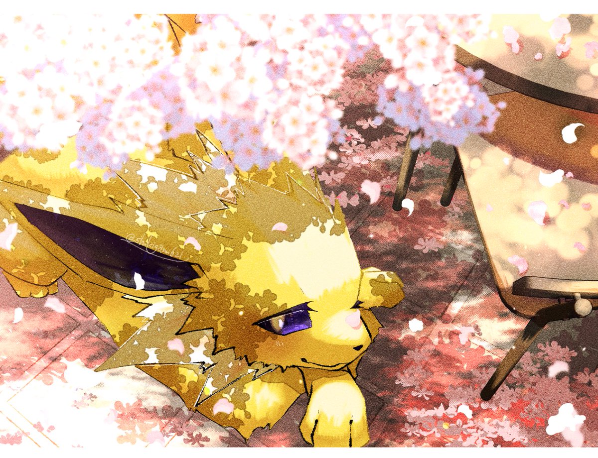 pokemon (creature) no humans solo one eye closed cherry blossoms closed mouth petals  illustration images