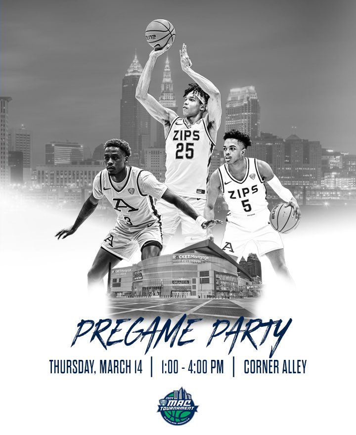 IT’S THAT TIME ⏰ 🏀🦘 Join us before @ZipsMBB Tip-off in their first game in the MAC Tournament 📆- Thursday, March 14 ⏰- 1:00 - 4:00pm 📍- The Corner Alley 🎟️- bit.ly/48R89Nw #GoZips l 🦘🏀