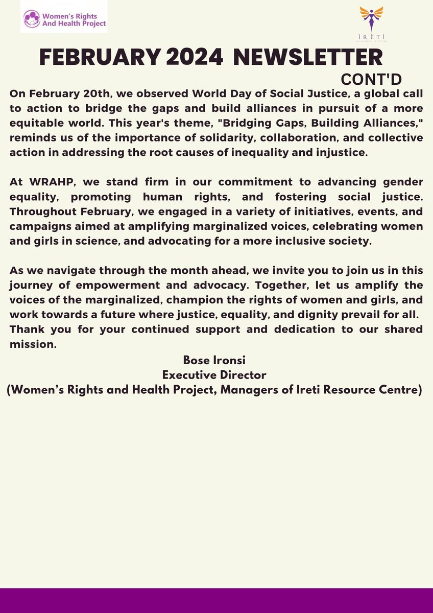 wrahpnigeria's tweet image. Stay updated with WRAHP's February Newsletter 🤸🥳🎉

Click on the link below to read.👇
wrahp.com/wp-content/upl…

You can download WRAHP's IEC materials freely on  wrahp.com

#february #february2023 #newsletter #newsletterdesign #wrahpnigeria #iretiresourcenter