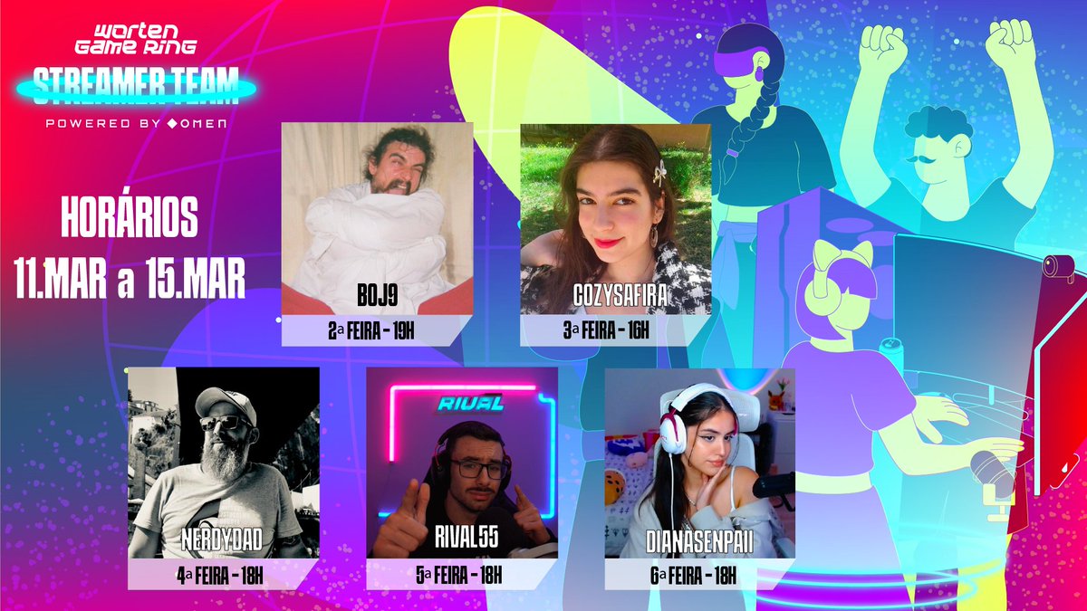 WortenPT's tweet image. Mais uma semana cheia de livestreams! 🗓️
2ª - 19h 🙈 @bojnumeronove
3ª - 16h 🐐 @cozysafira
4ª - 18h 🦉 @ThePortNerdyDad
5ª - 18h 🐓 @_rival55_ 
6ª - 18h 🦄 @dianasenpaii