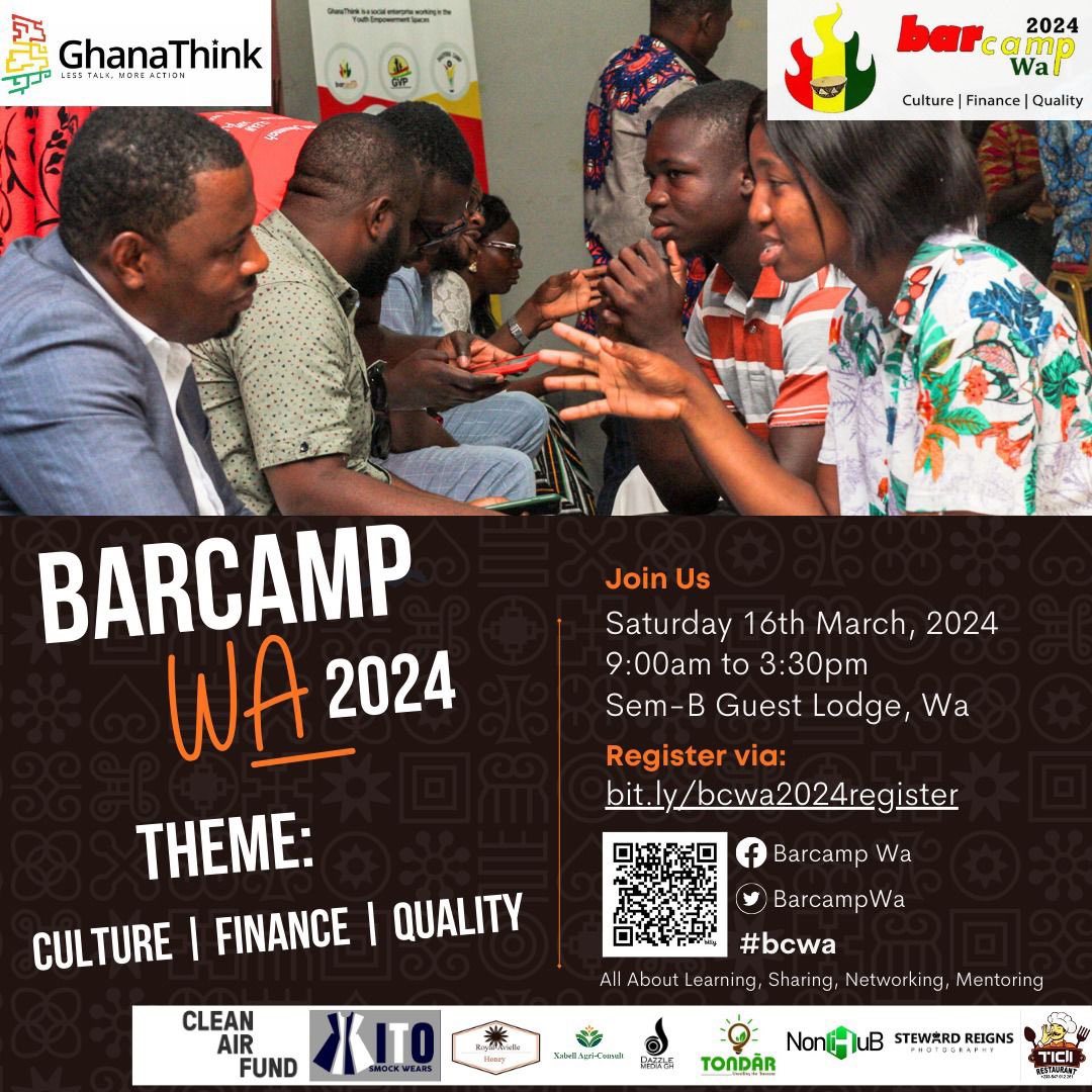 Techneggh's tweet photo. Let meet and #network,learn #share and #mentor 
Register: https://t.co/TczksrcHRZ  

Partners: @CleanAirFund @noni_hub @Tondaar2 ,Xabell Consult, Tidi Restaurant, Royal Aviella,  Kito Smocks, Dazzle Photography, Steward Reign
Twitter: @barcampwa 
Facebook: Barcamp Wa
#bcwa https://t.co/qiDcVGnPWI