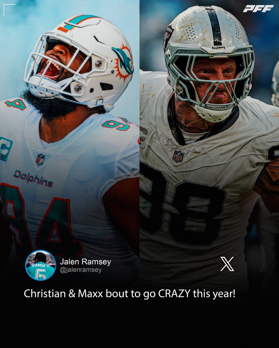 PFF's tweet image. Maxx Crosby X Christian Wilkins 😮‍💨😮‍💨