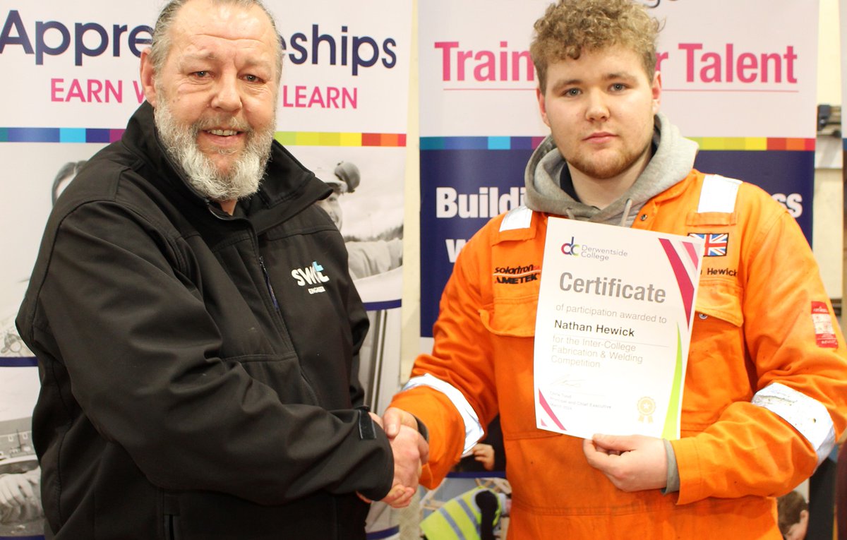 engineeringSWDT's tweet image. It was a fab day for Nathan Hewick at an inter-college competition at @DerwentsideColl in Consett. For the 18-year-old first year apprentice with @SolartronISA from Sedgefield won the first prize in the fabrication and welding challenge. Well done Nathan!

swdt.co.uk/News/Nathan-He…